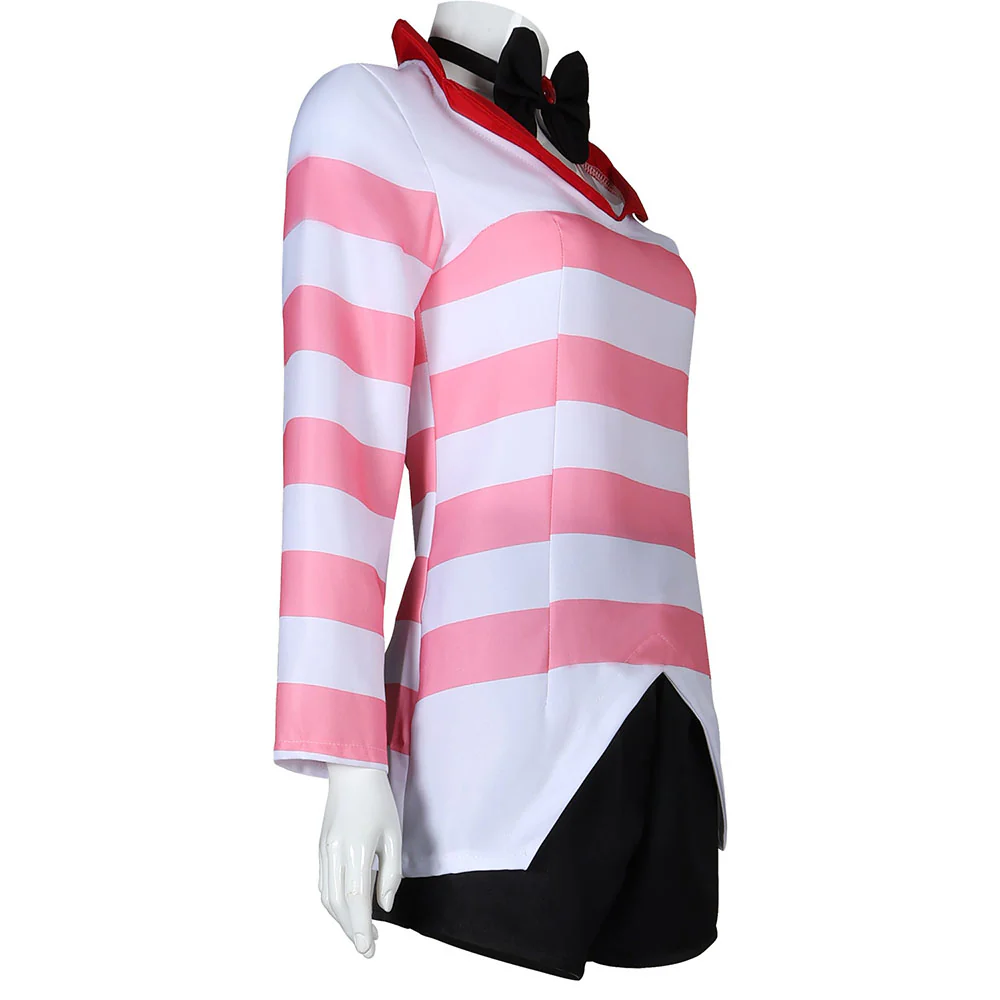 Hazbin Hotel Costume Angel Dust Cosplay full Set Pink Stripe Dress with Accessories - Image 3