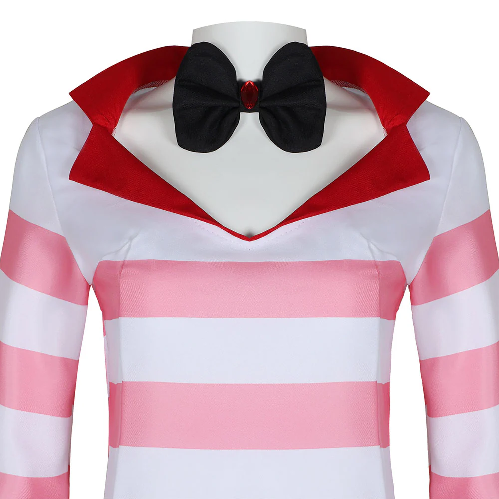 Hazbin Hotel Costume Angel Dust Cosplay full Set Pink Stripe Dress with Accessories - Image 5