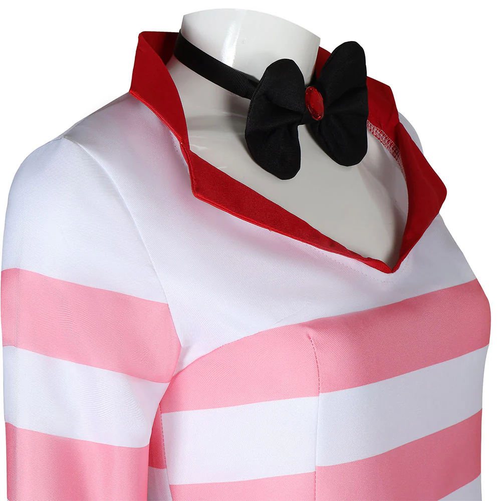 Hazbin Hotel Costume Angel Dust Cosplay full Set Pink Stripe Dress with Accessories - Image 6